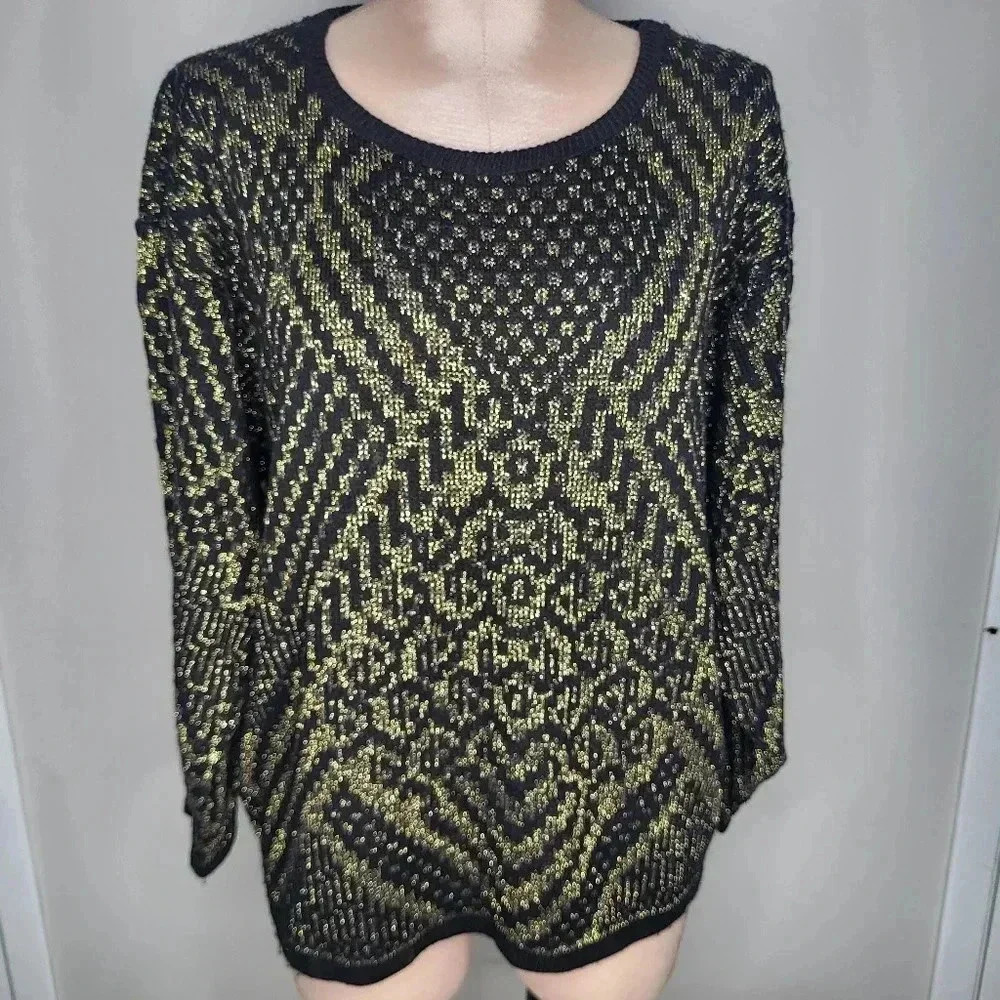 Vintage Arielle Made In USA 🇺🇸 Gold and Black Metallic Sweater Size Large